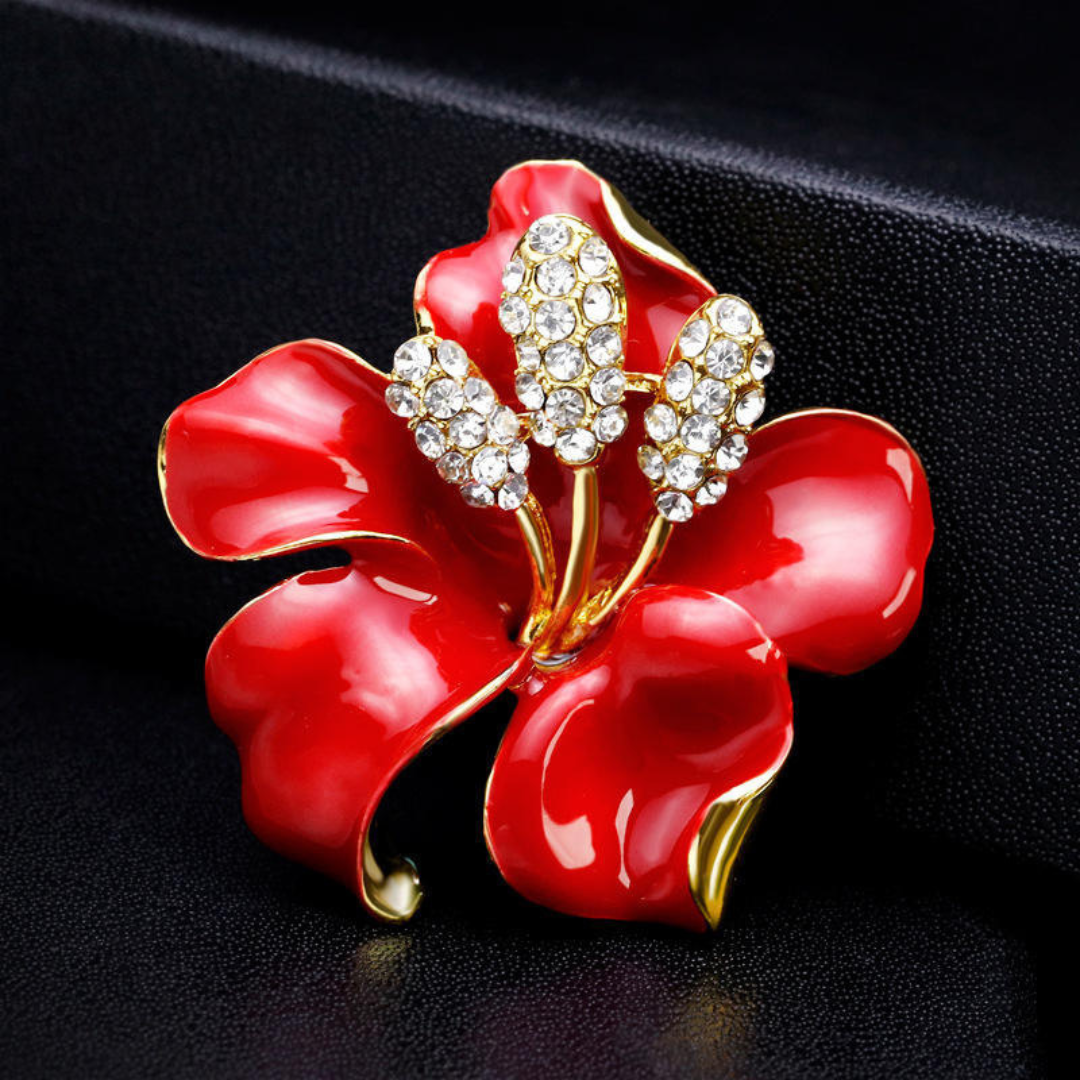 Rhinestone Flower Enamel Brooch