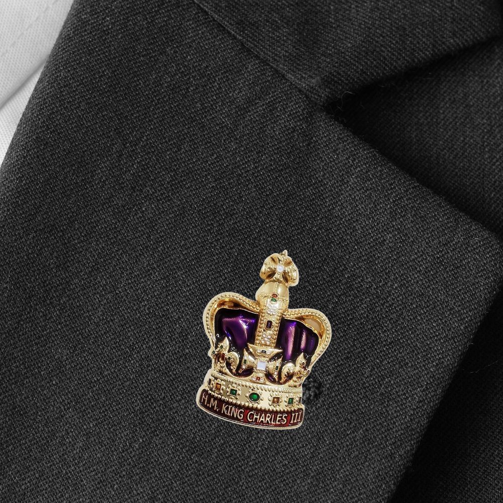 HM King Charles III Crown Pin Badge