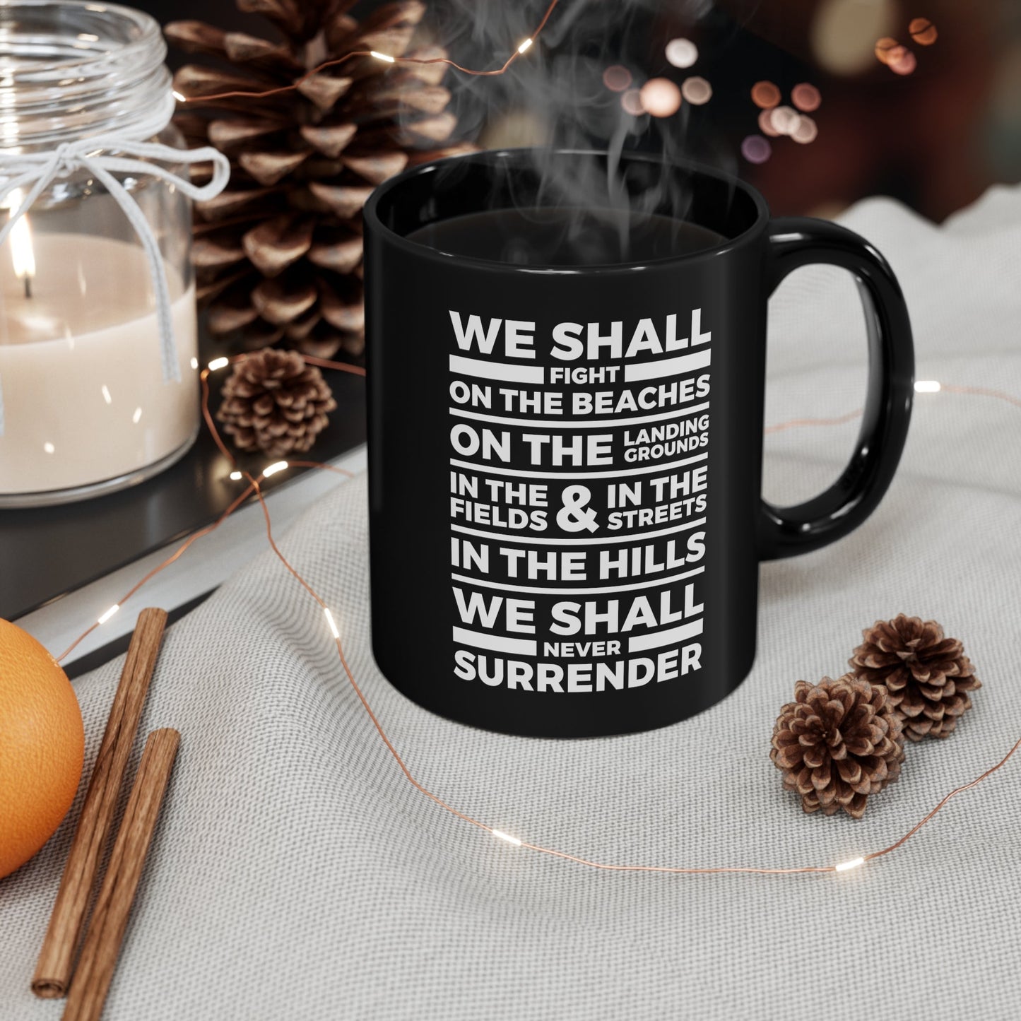 Winston Churchill Never Surrender - Black Mug 11oz