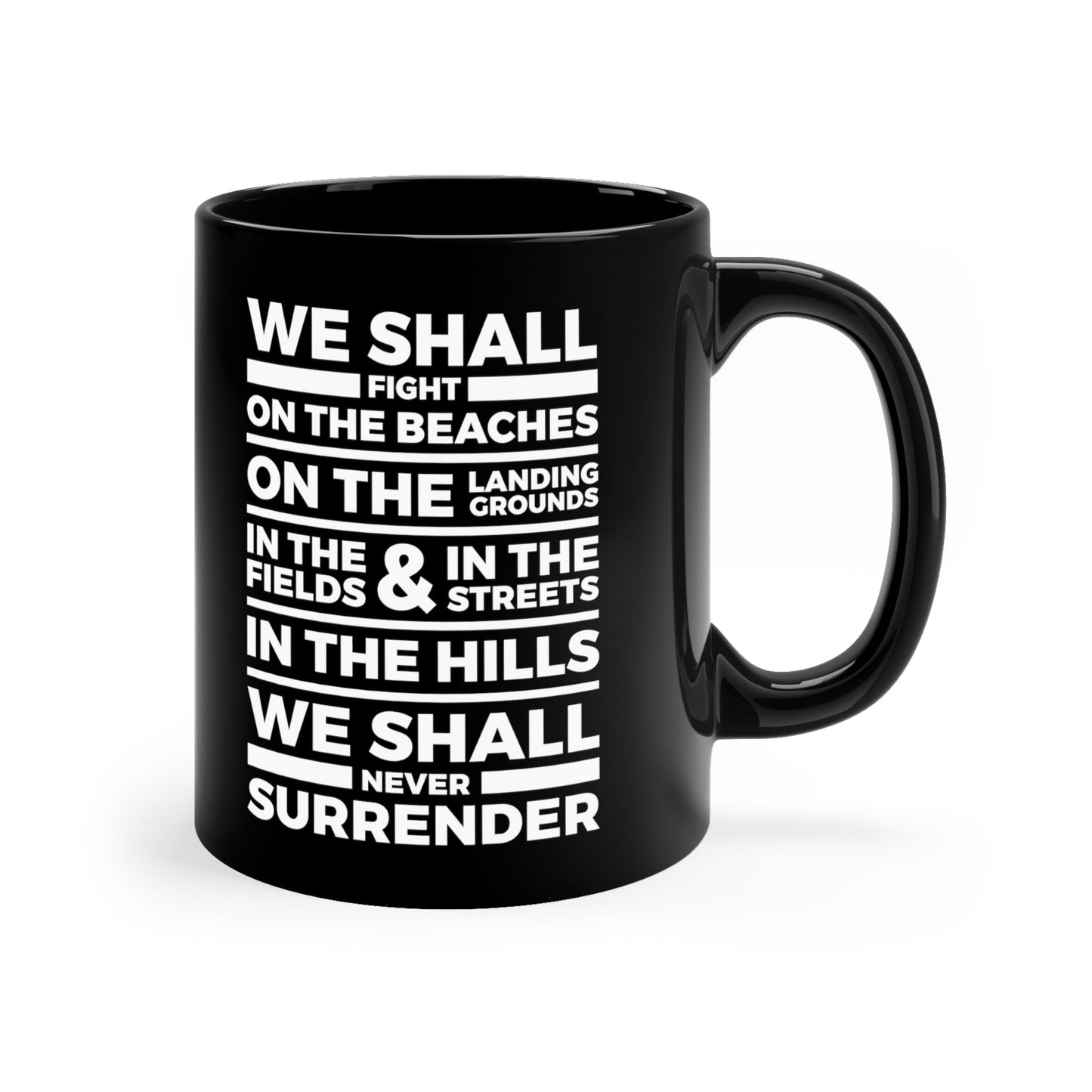Winston Churchill Never Surrender - Black Mug 11oz