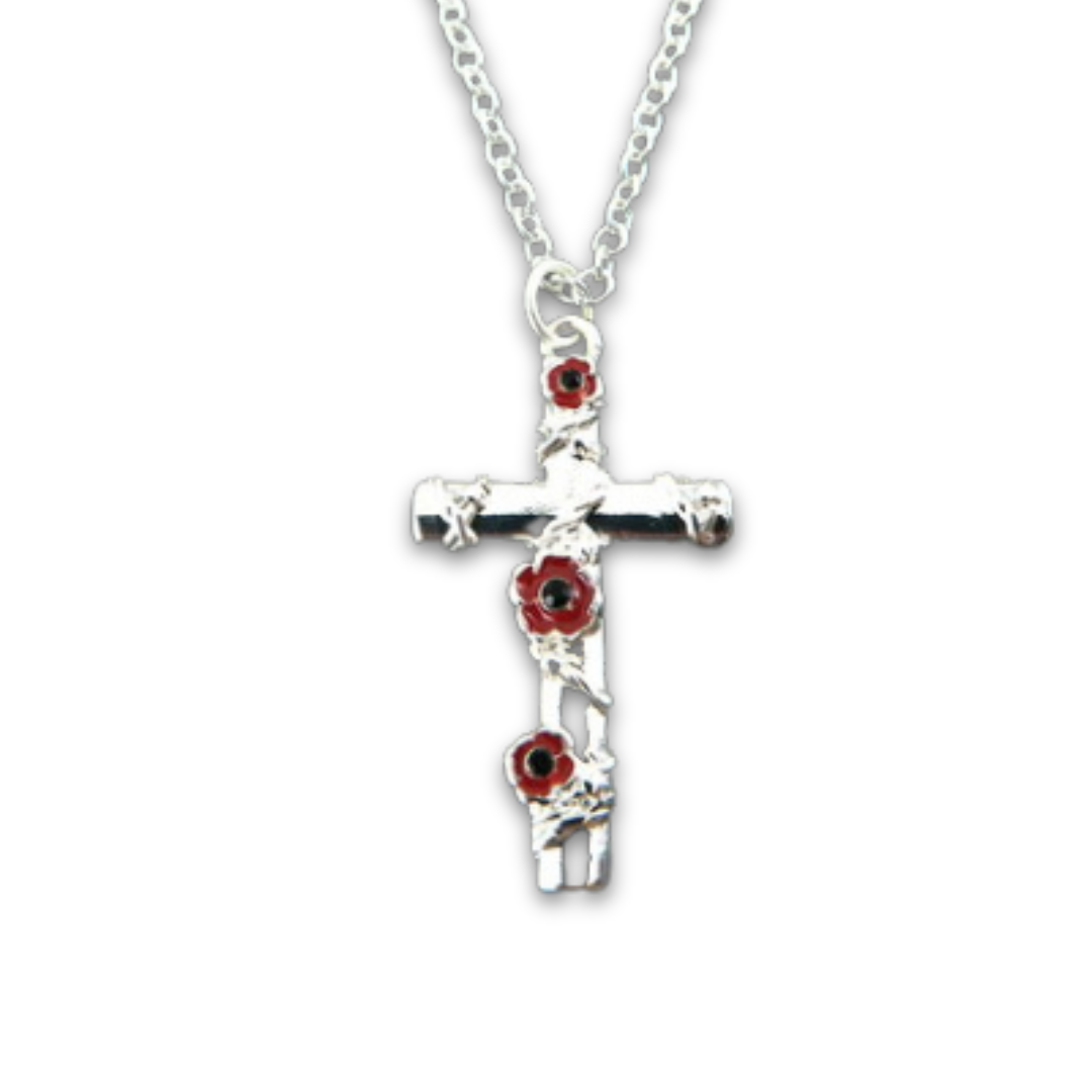 Flanders Flower Cross Pendant Necklace