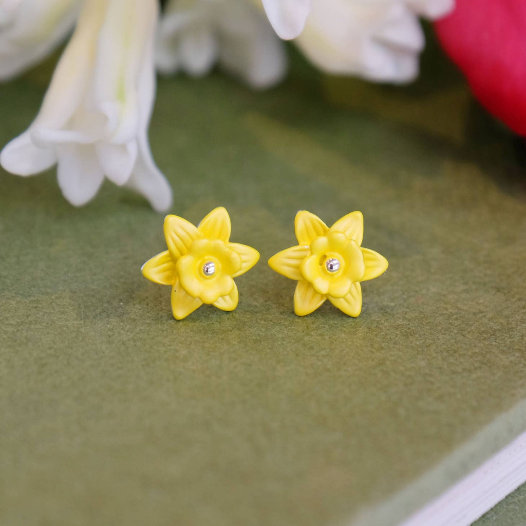 Daffodil Yellow Flower Mini Stud Earrings