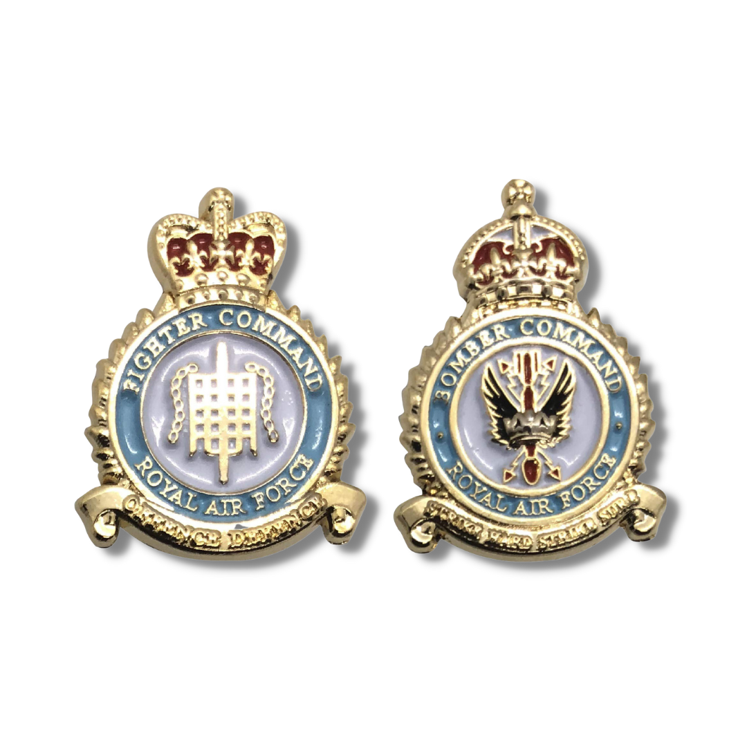 2 x Royal Air Force RAF Fighter Command and Bomber Command Enamel Pin Badges