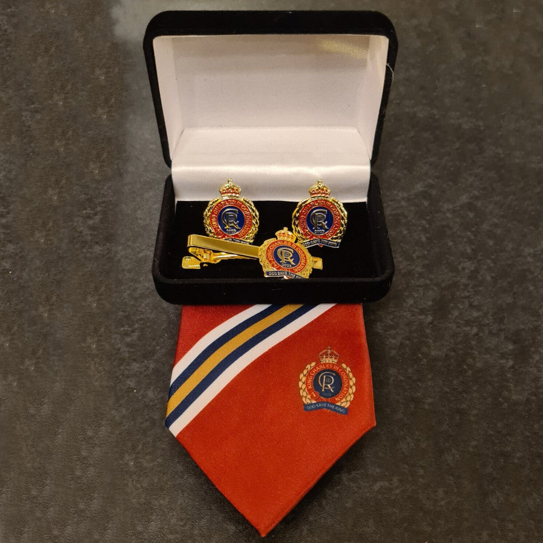 King Charles III Coronation Commemorative Tie Cuff Links & Tie Pin Set