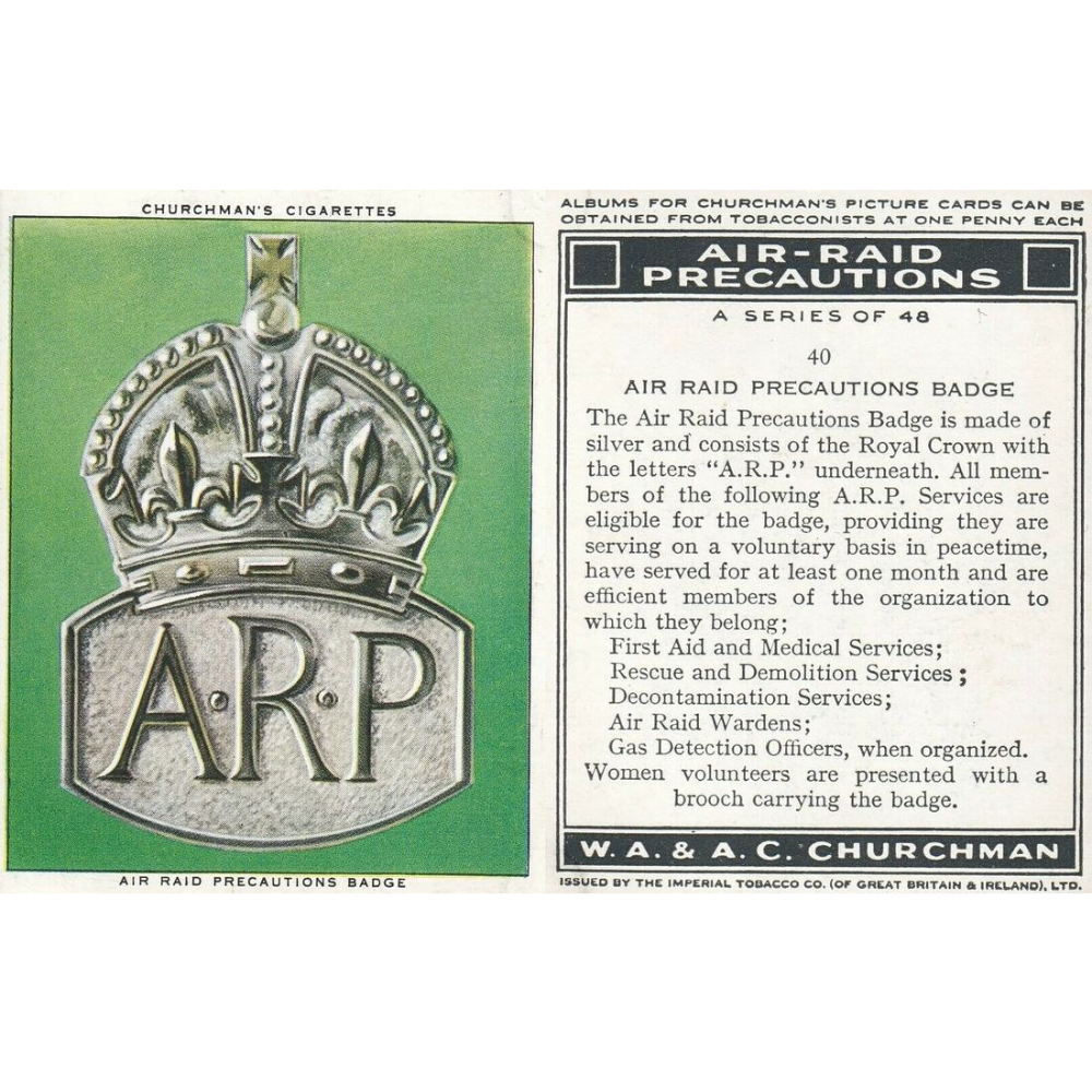 Air Raid Precautions (ARP) Replica Pin Badge