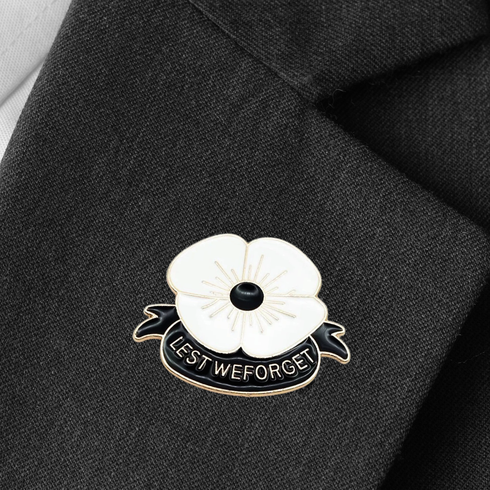 Lest We Forget White Poppy Pin Badge