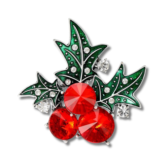 Holly Berry Christmas Brooch