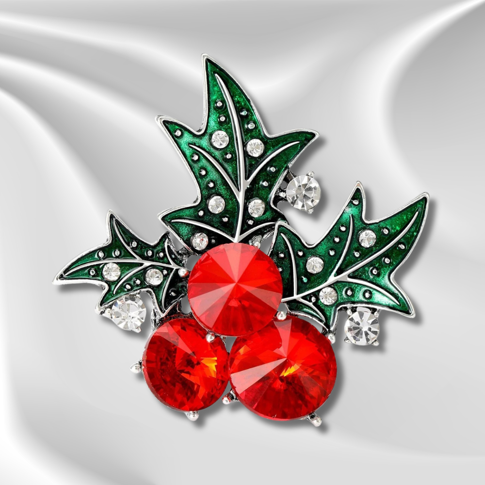 Holly Berry Christmas Brooch