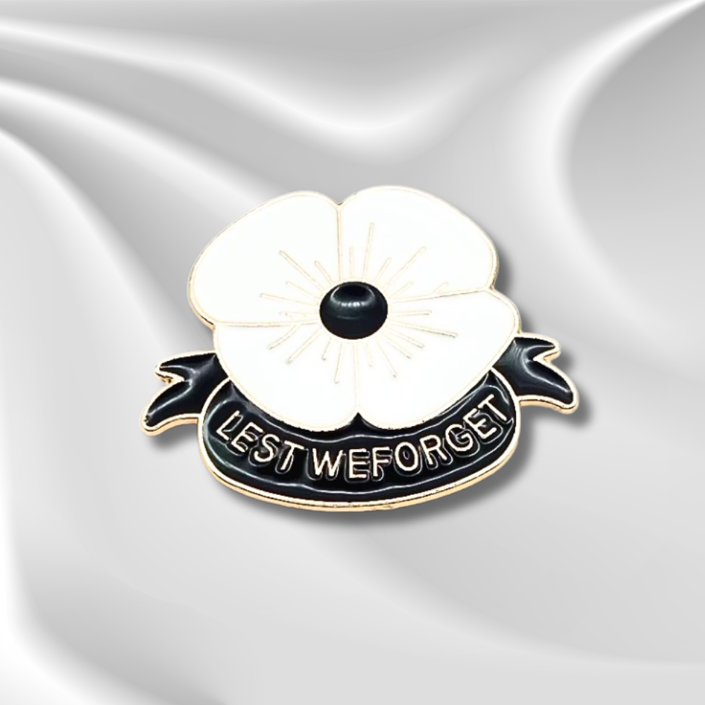 Lest We Forget White Poppy Pin Badge