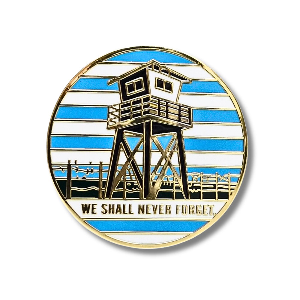 Never Shall We Forget Auschwitz-Birkenau Pin Badge