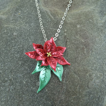 Poinsettia Flower Christmas Brooch