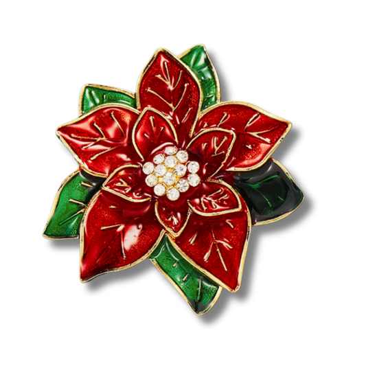 Red Poinsettia Christmas Brooch