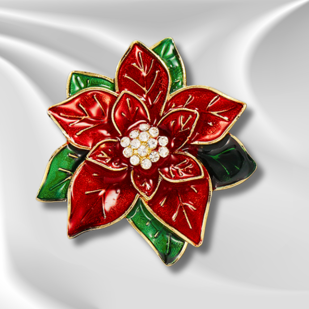 Red Poinsettia Christmas Brooch
