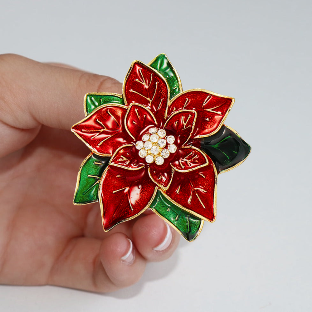 Red Poinsettia Christmas Brooch