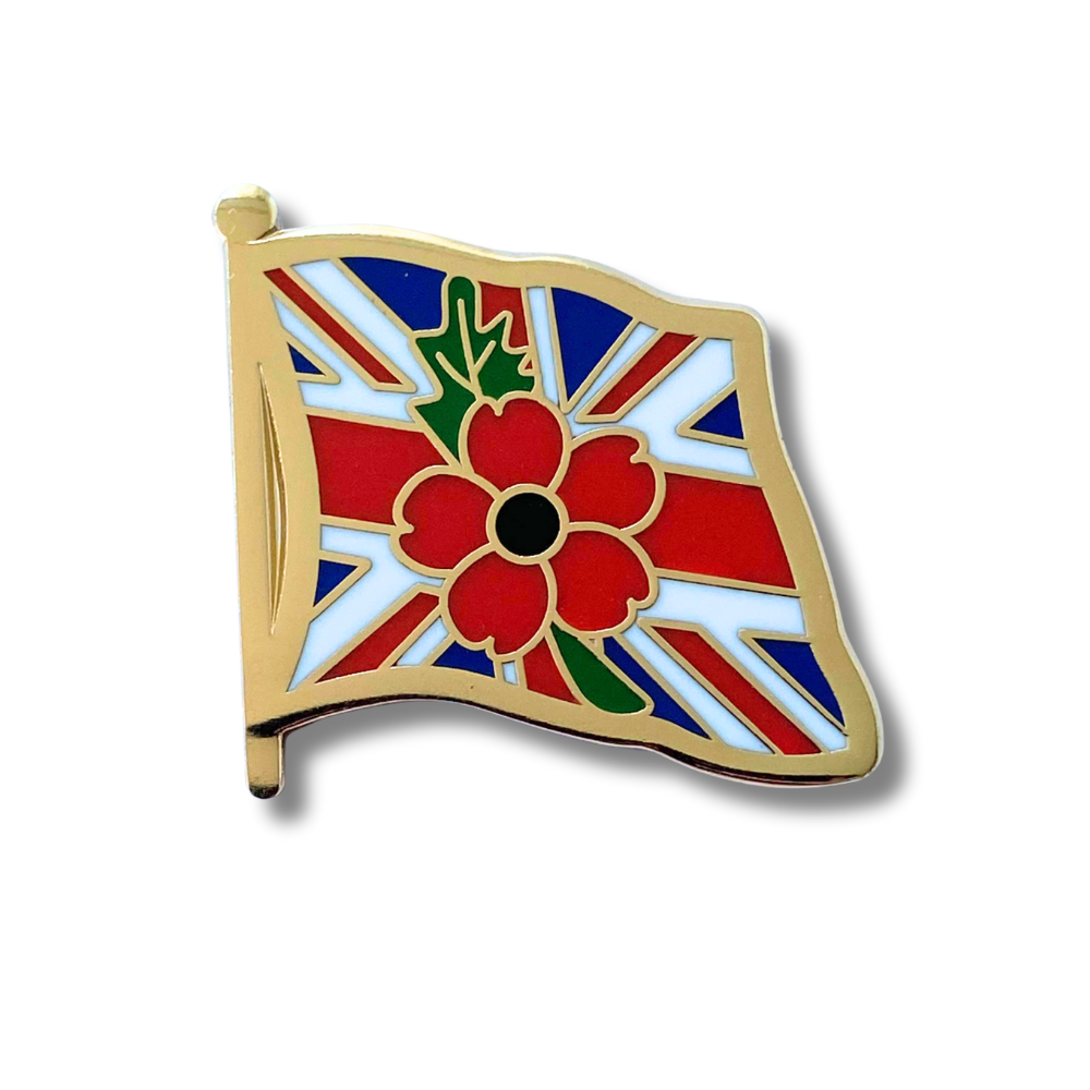 Union Flag with Red Flower Pin Badge