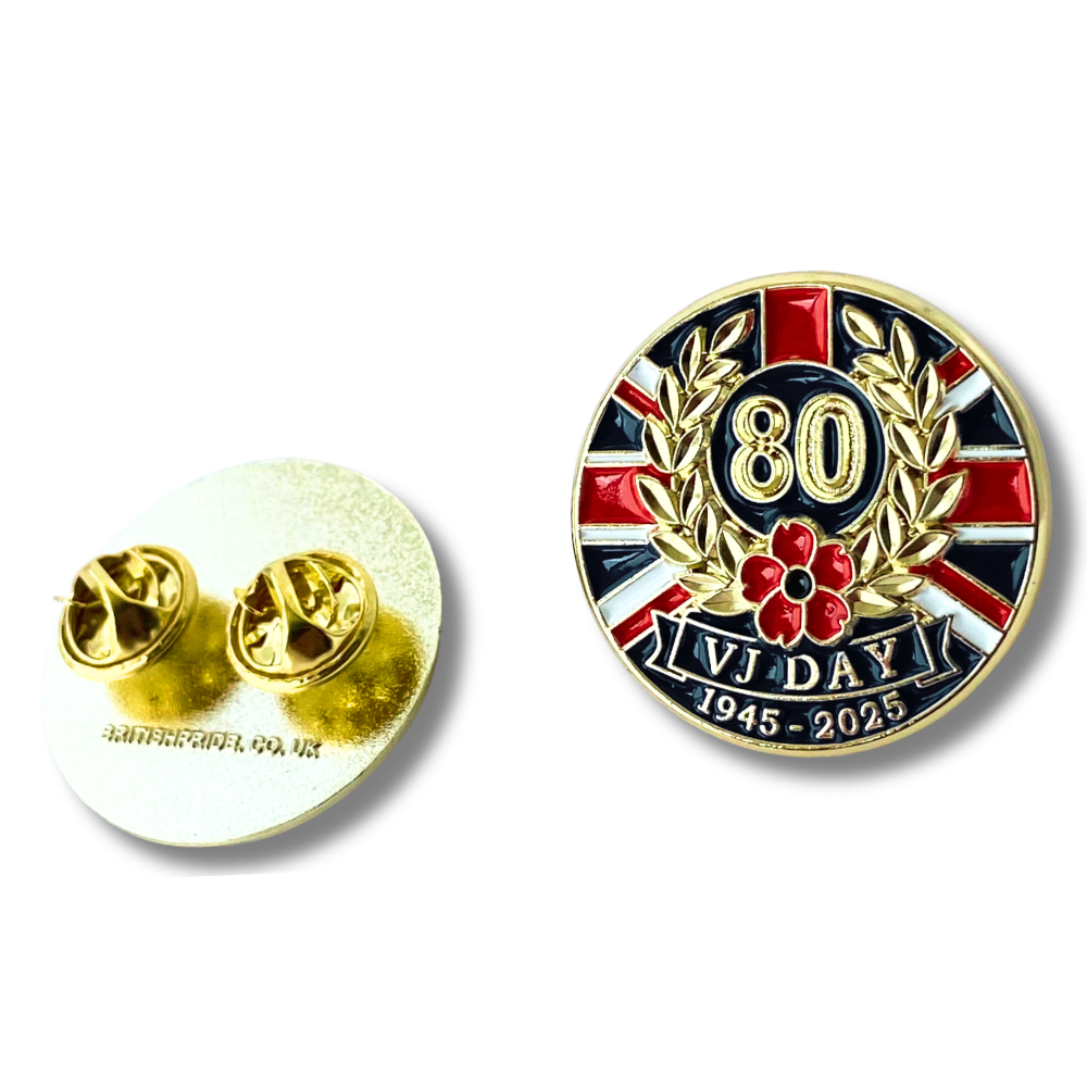 VJ Day 80th Anniversary Poppy & Laurel Pin Badge