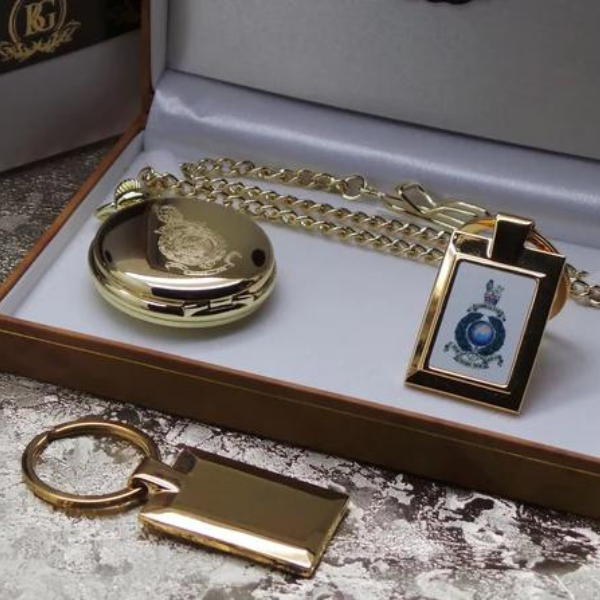 Royal Marines 24k Gold Plated Pocket Watch and Keyring