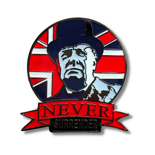 Winston Churchill NEVER SURRENDER Military Pin Badge