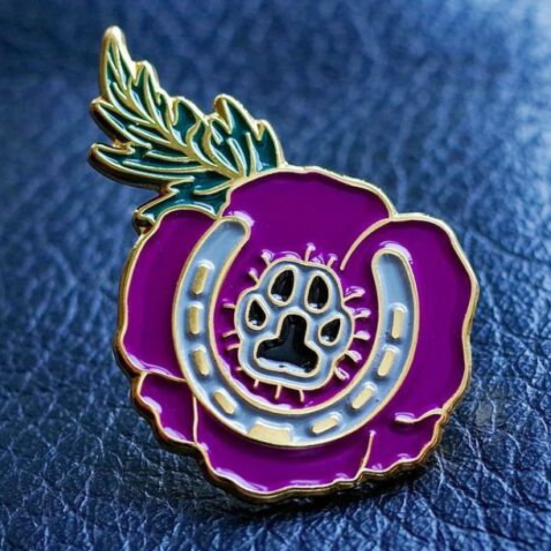 Dogs Paw and Horseshoe Purple Poppy Lapel Pin Badge