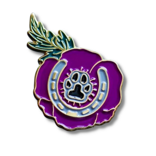 Dogs Paw and Horseshoe Purple Poppy Lapel Pin Badge
