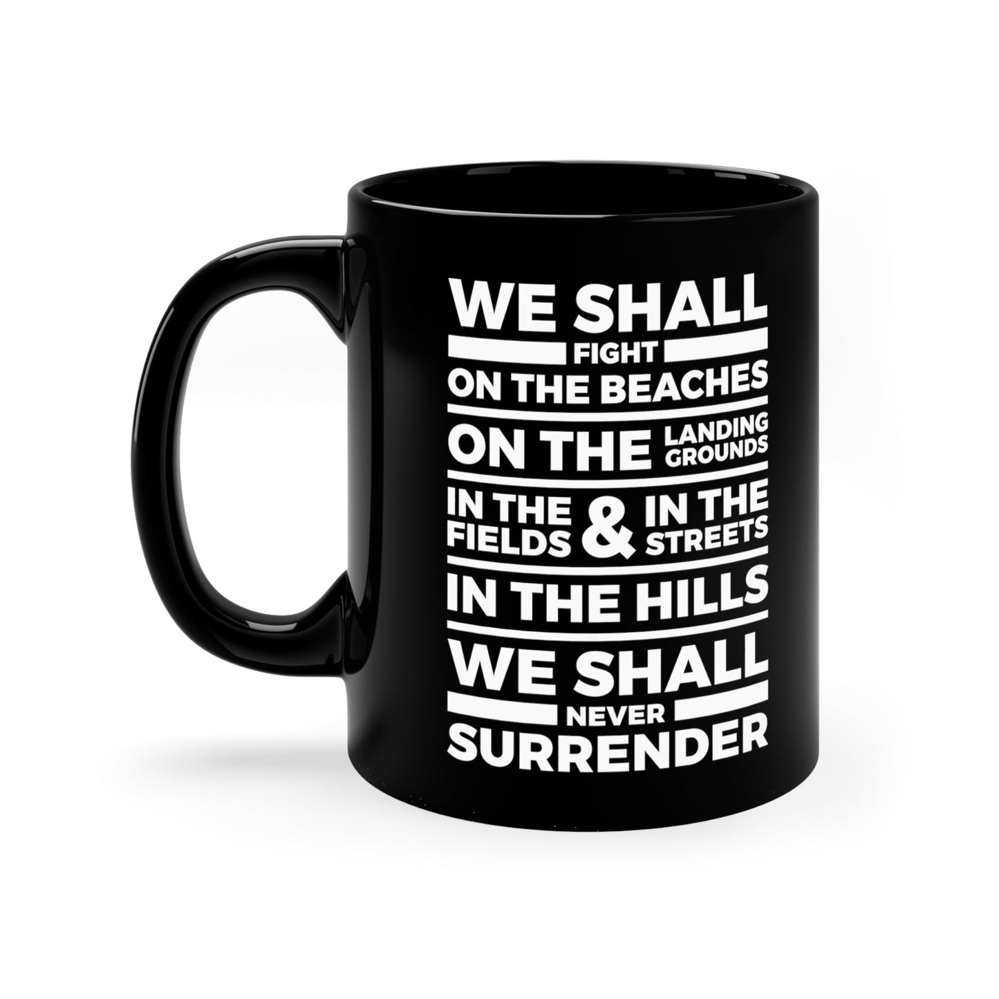 Winston Churchill Never Surrender  -  Black Mug 11oz