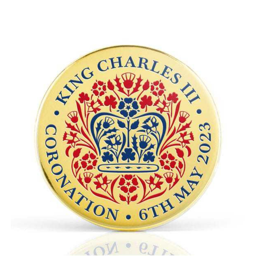 King Charles Official Coronation Pin Badge Deluxe Brass Etched