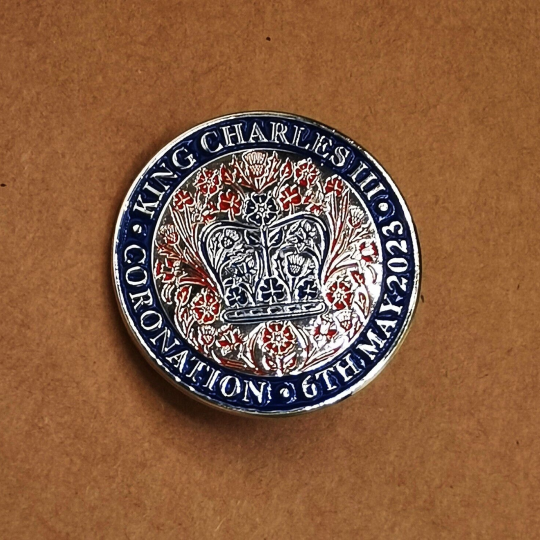 King Charles III Engraved Official Coronation Emblem Pin Badge