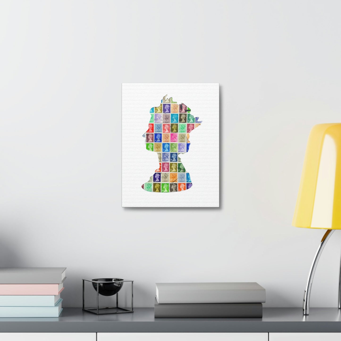 The Queens Silhouette - Vintage UK Postage Stamp Art on a Stretched Canvas