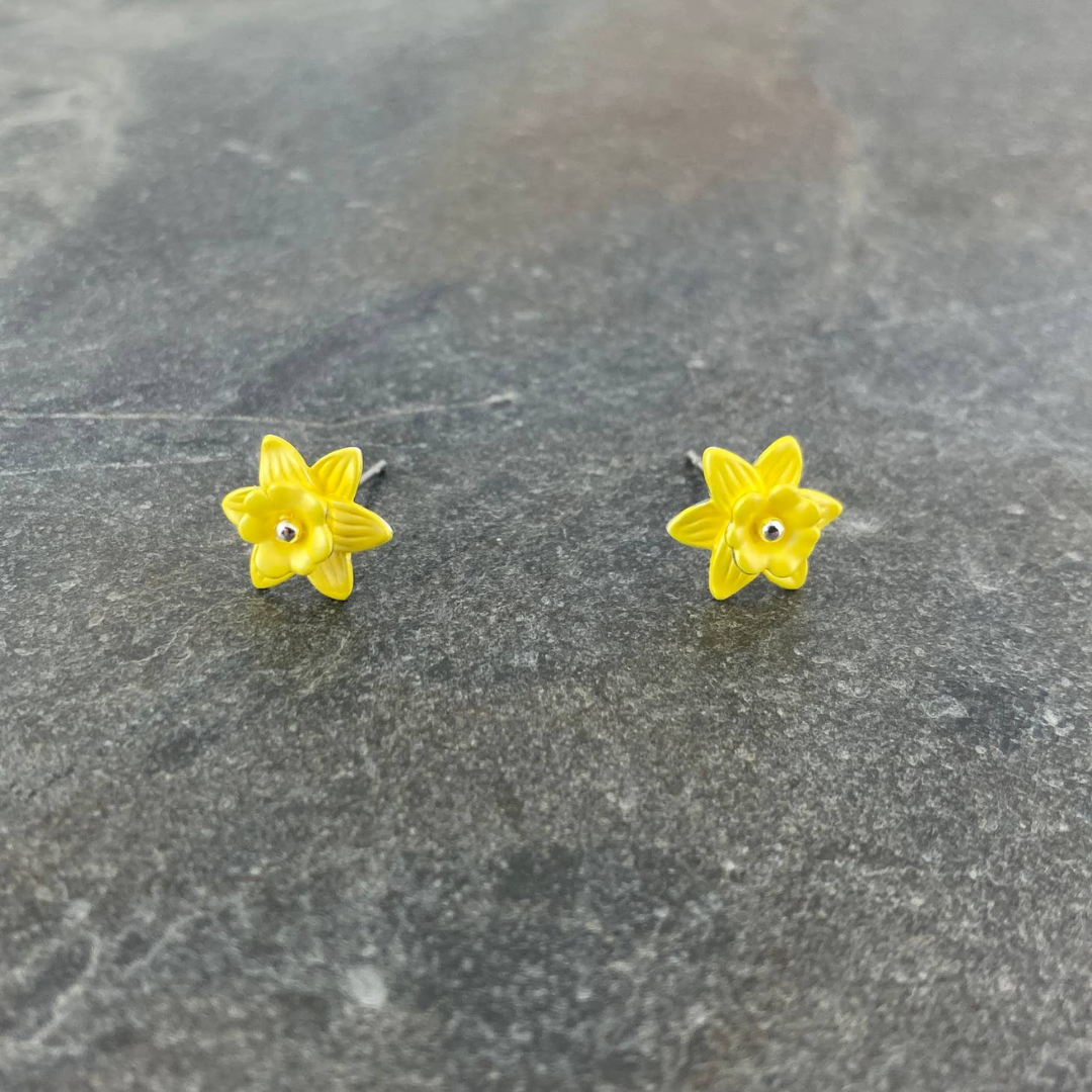 Daffodil Yellow Flower Mini Stud Earrings