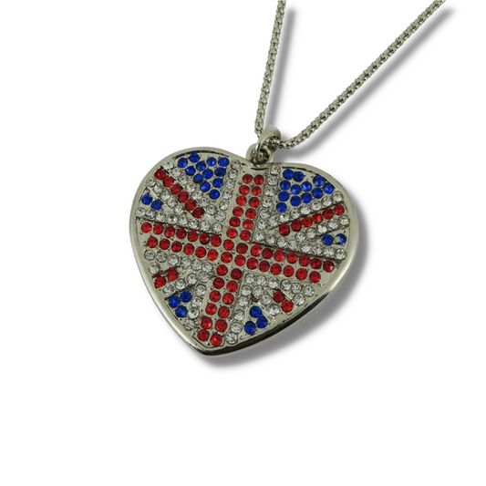 Union Jack Flag Red White and Blue Heart Necklace