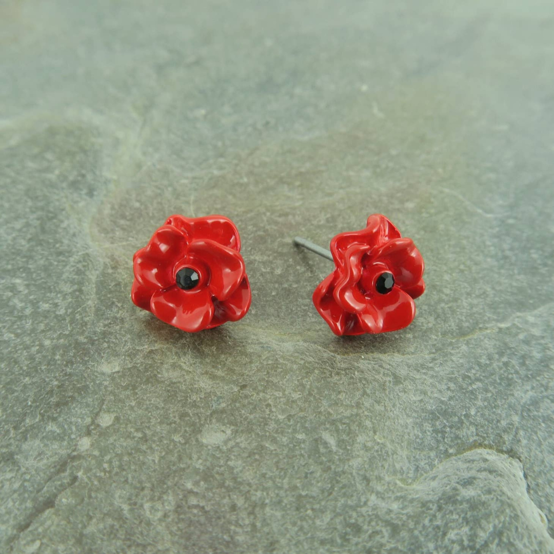 Red Flower Stud Earrings