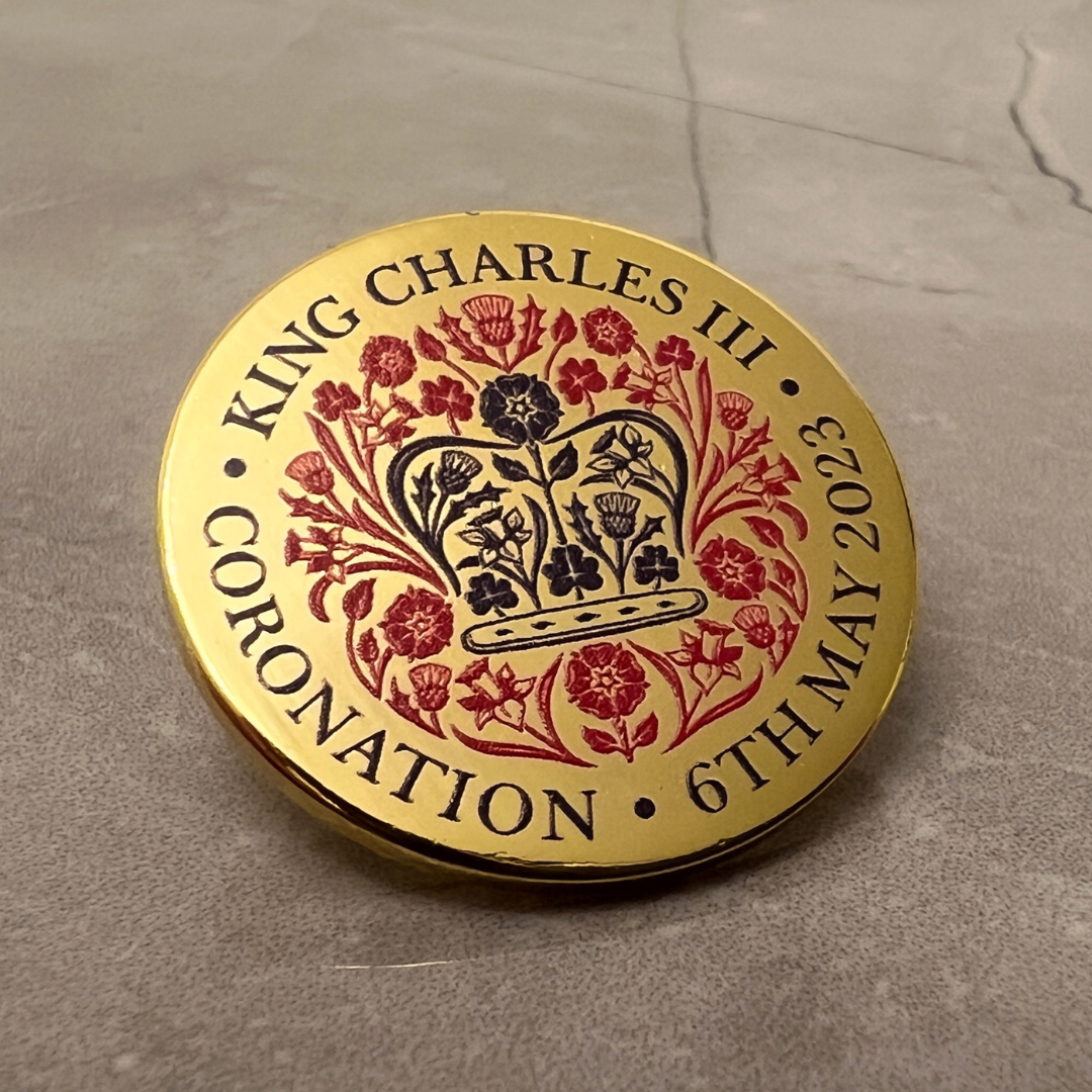 King Charles Official Coronation Pin Badge Deluxe Brass Etched