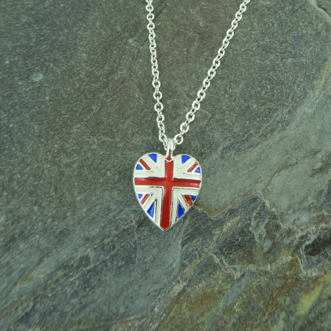 Red, White and Blue Union Jack Flag Heart Necklace