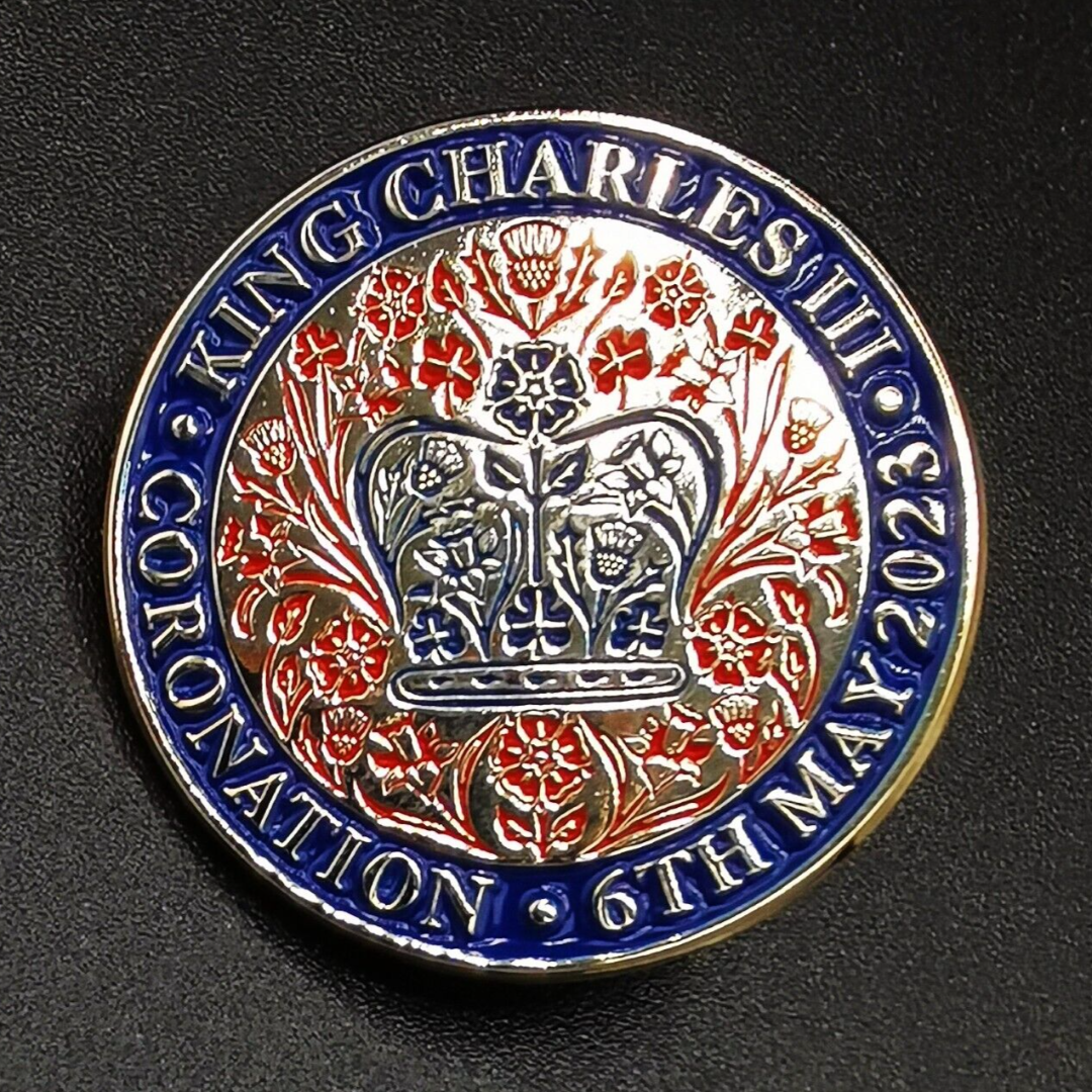 King Charles III Engraved Official Coronation Emblem Pin Badge