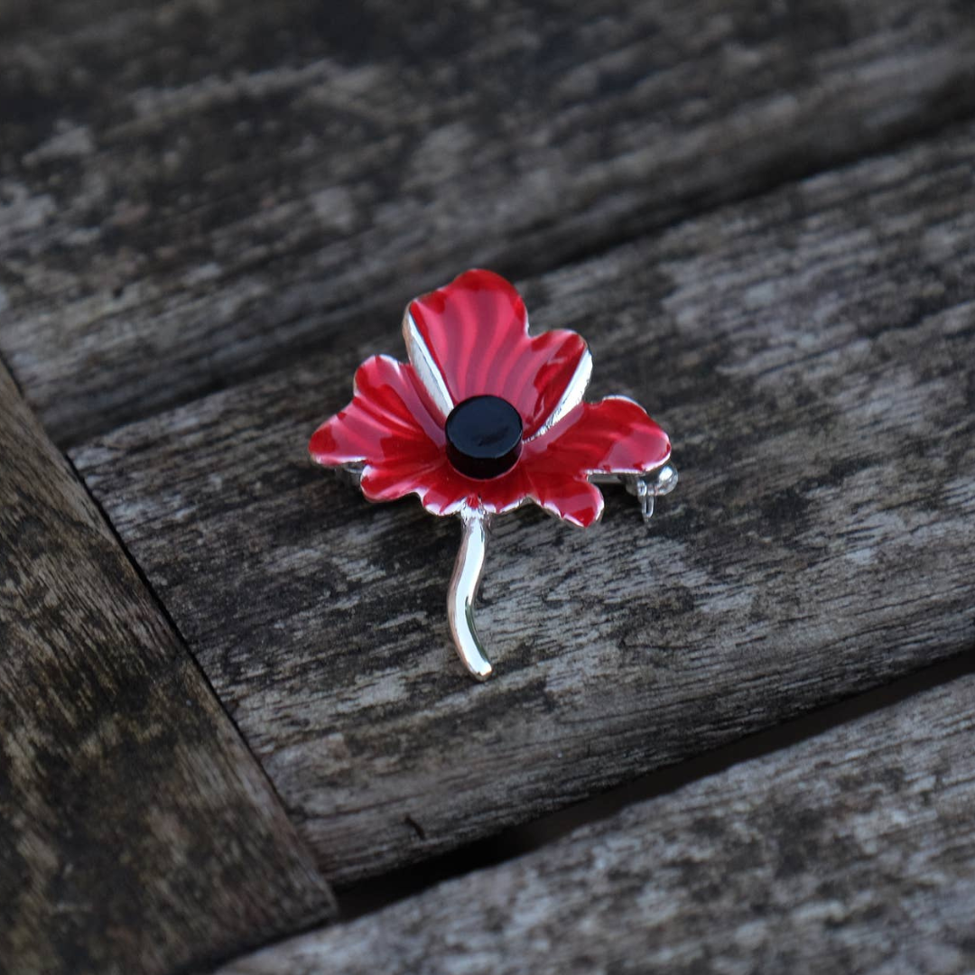 Red Enamelled Flower Brooch