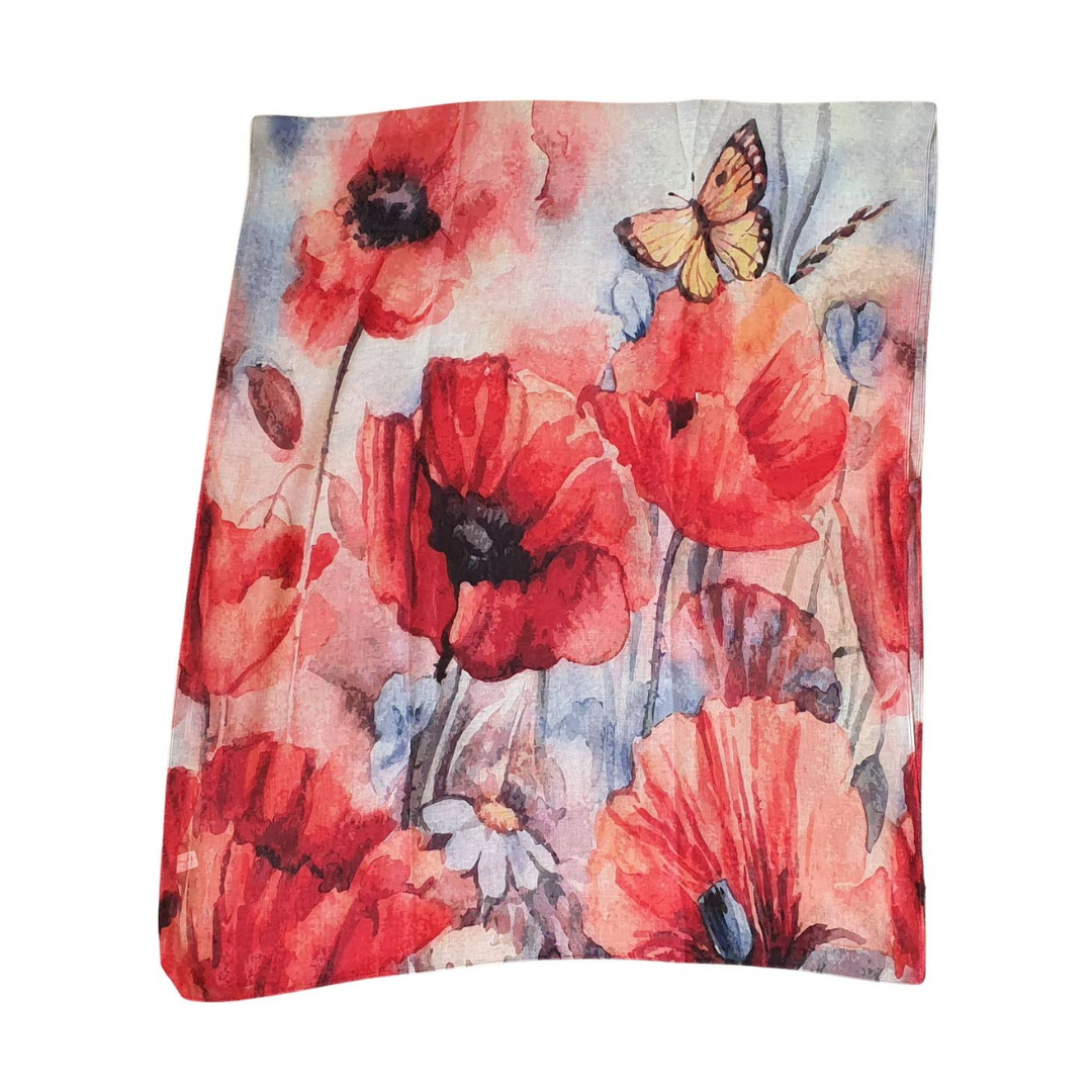 Red Flower and Butterfly Lightweight Scarf