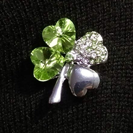 St Patrick's Day Shamrock Pin Badge Celtic Lucy Four Leaf Clover Brooch