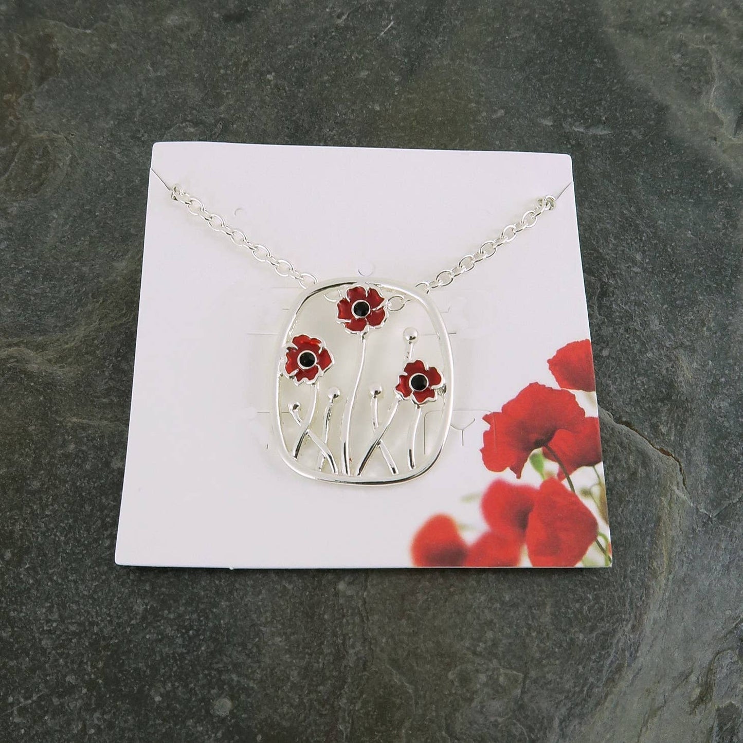 Three Red Flowers Pendant Necklace