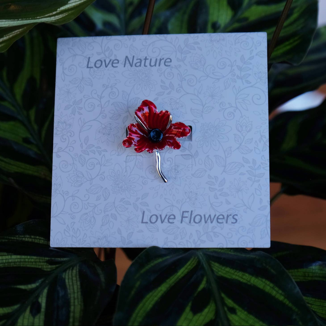 Red Enamelled Flower Brooch