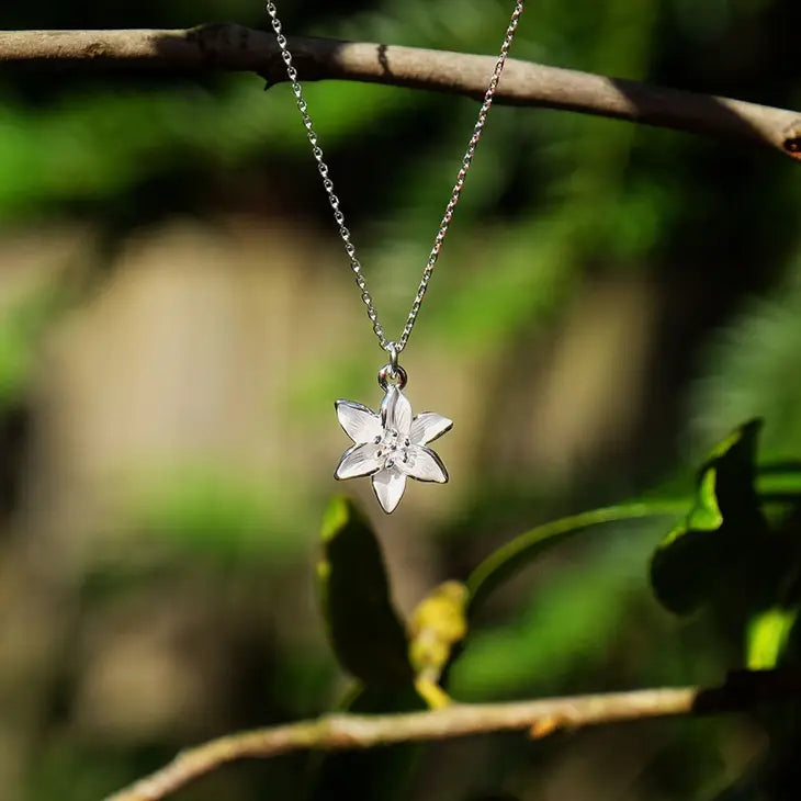 Lily White Flower Delicate Pendant Necklace