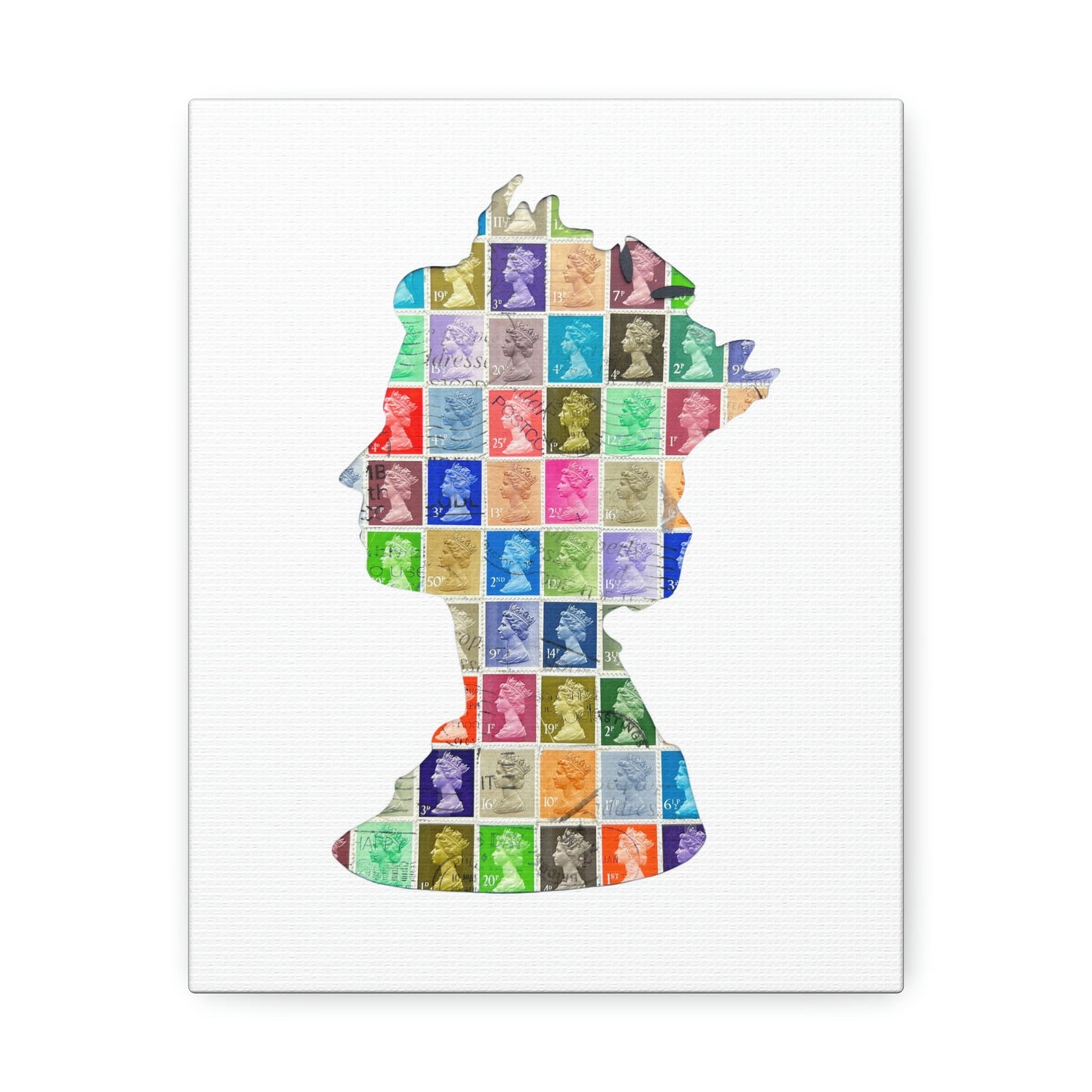 The Queens Silhouette - Vintage UK Postage Stamp Art on a Stretched Canvas