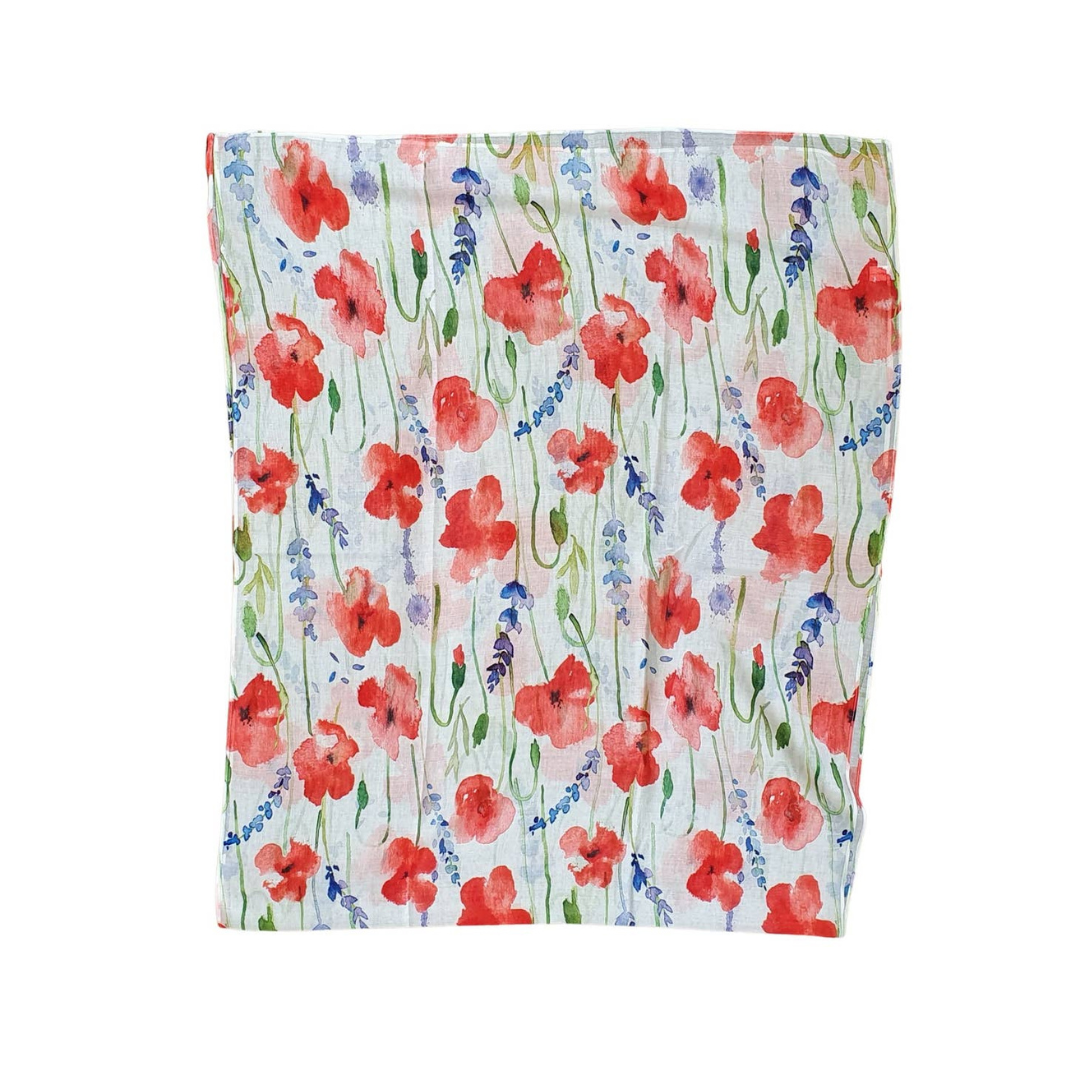 Red Flower and Bluebell Lightweight Scarf