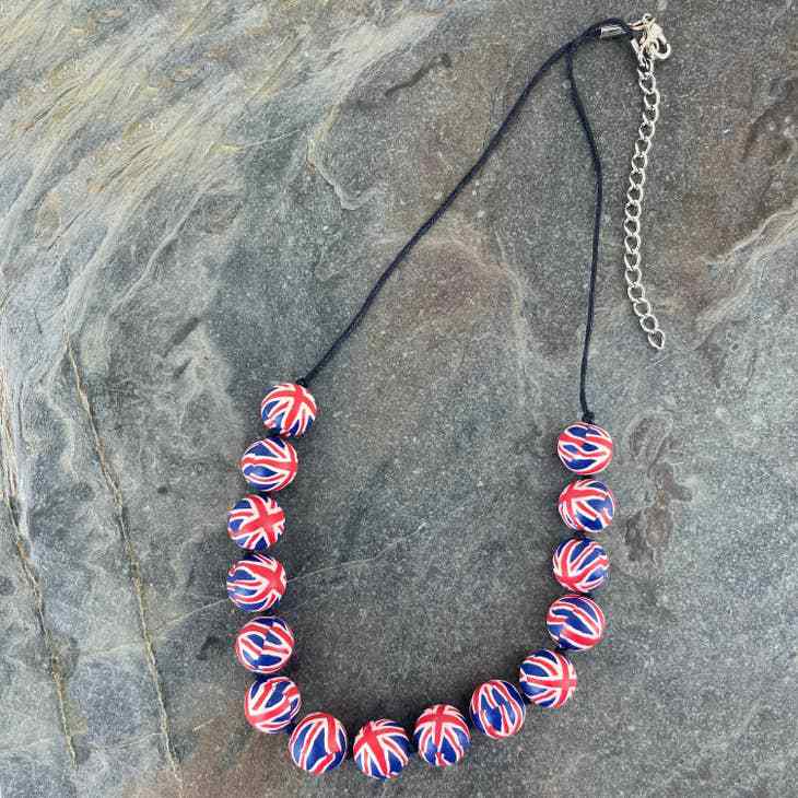 Union Jack Flag Red White and Blue Party Necklace