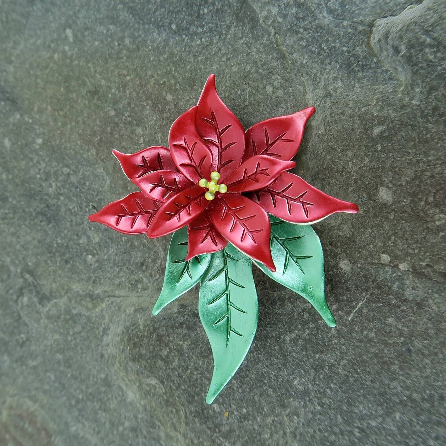 Poinsettia Flower Christmas Brooch -