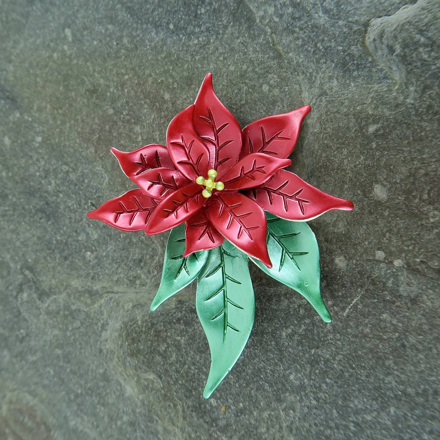 Poinsettia Flower Christmas Brooch -