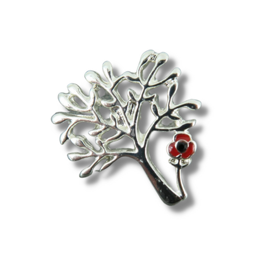 Tree of Life with Red Poppy Flower Pin Lapel Brooch