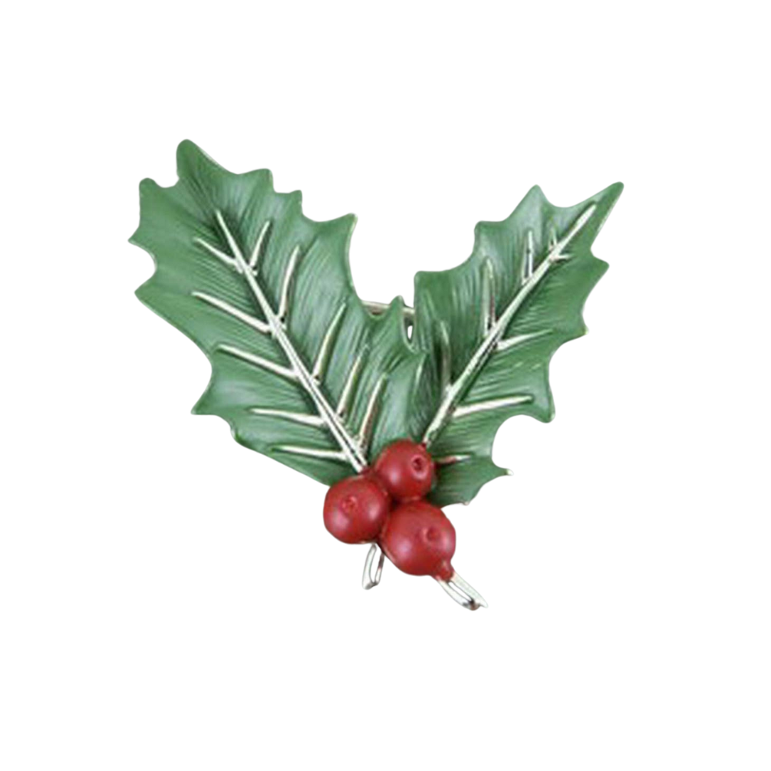 Holly With Berries Christmas Brooch
